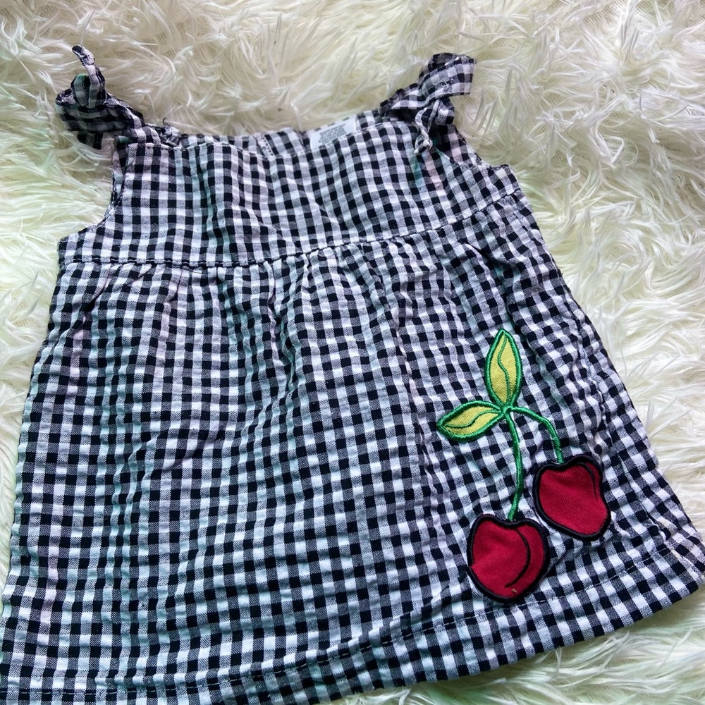 Fisher-Price Black and White Checkered Kids Top with Cherry Design